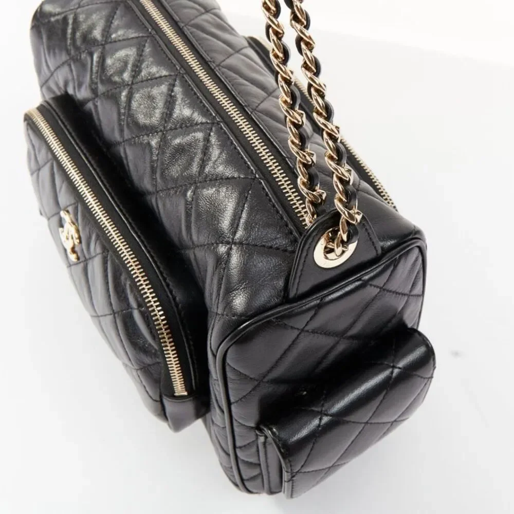 Chanel 2024 Black Leather Multi-Pocket Camera Case Bag